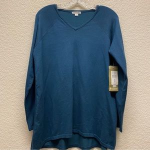 ERIN LONDON V-neck Rayon Blend Pullover Tunic Sweater Midnight Blue Small